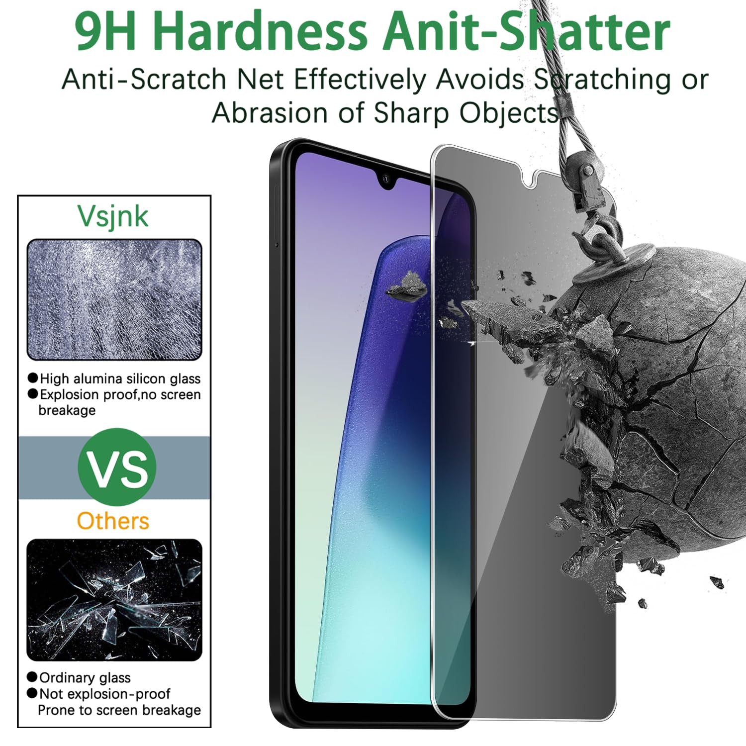 Kiokyrgm Pellicola protettiva in vetro temperato per Redmi 14C/Redmi A5/ Xiaomi Poco C75, 2 pezzi, 9H HD, anti graffio, copertura completa schermo, vetro protezione privacy