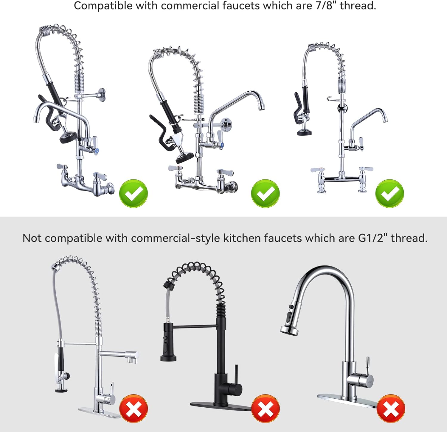 25” Brushed Nickel Commercial Kitchen Faucet & Black Pre Rinse Sprayer & 2pcs backsplash Mount Installation kit for Commercial Restaurant Kitchen Sink Faucet kit