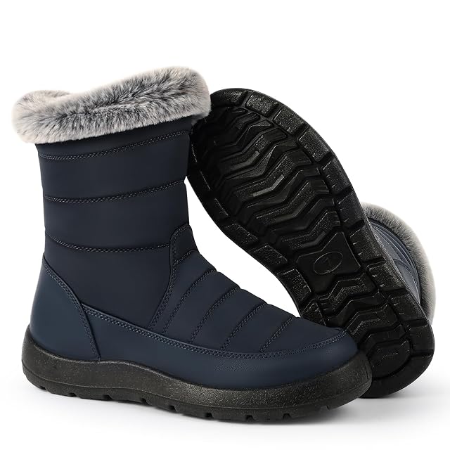 Goldnut Goldnut Waterproof Winter Snow Mid Calf Boots for Women Zipper Navy Blue 6