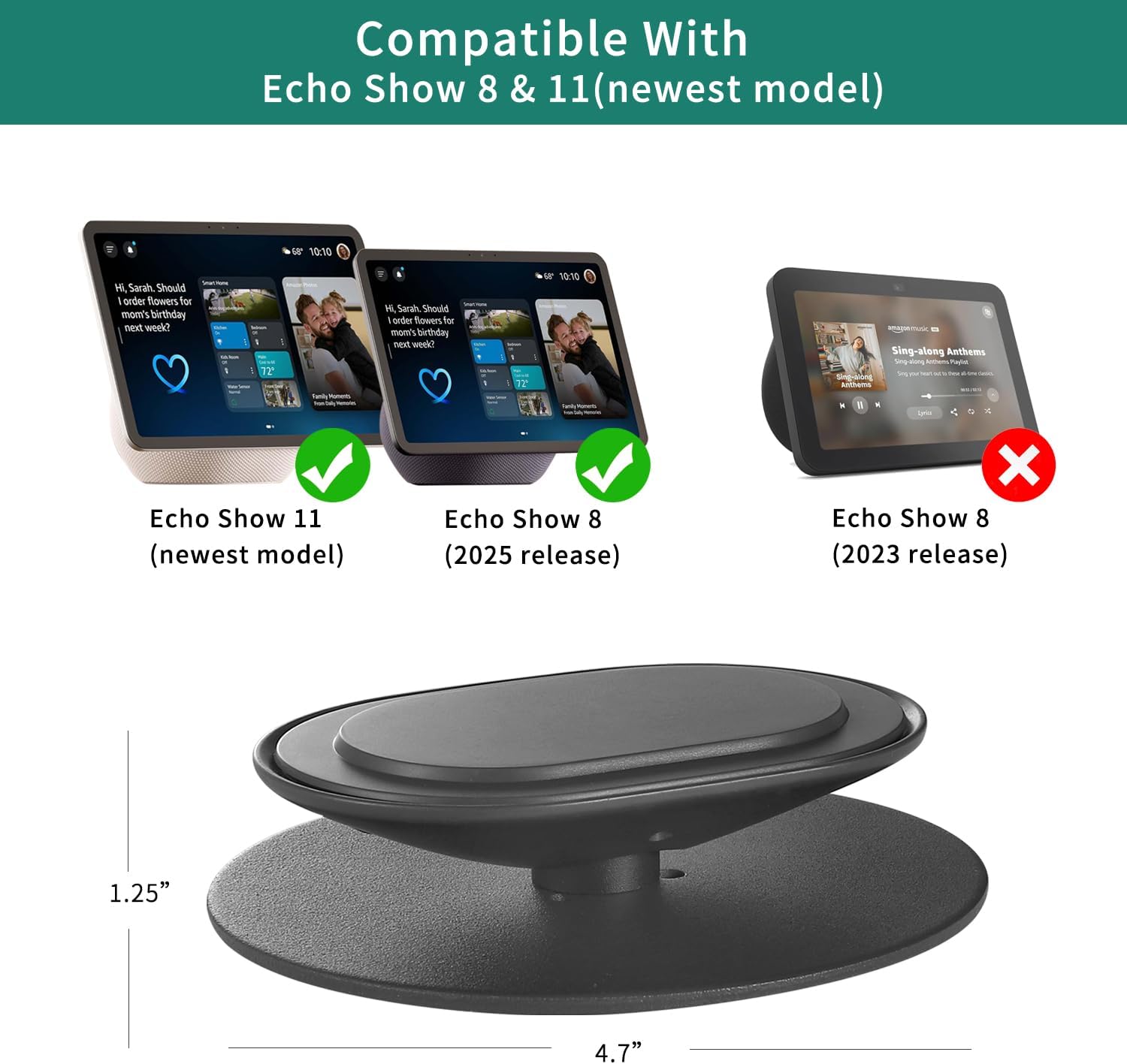 Adjustable Stand Designed for Echo Show 8 & 11 (2025 Releases), Also Compatible with Google Nest Hub，Non-Slip Base image 4