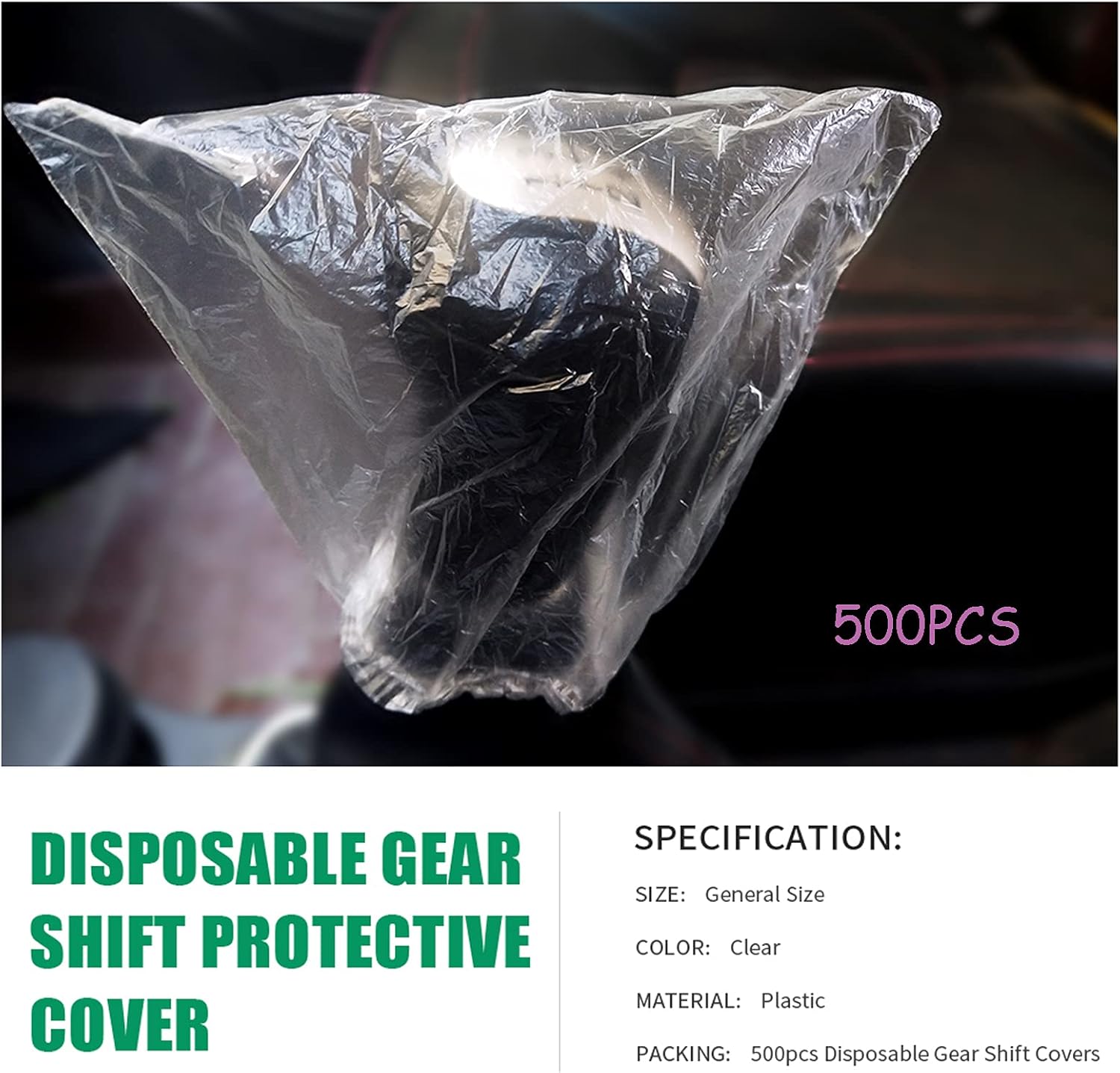 ICWEIMEI 500PCS Disposable Gear Shift Cover Plastic Transparent Car Gear Shift Protective Covers with Elastic Trims for Car Gear Shift Protection
