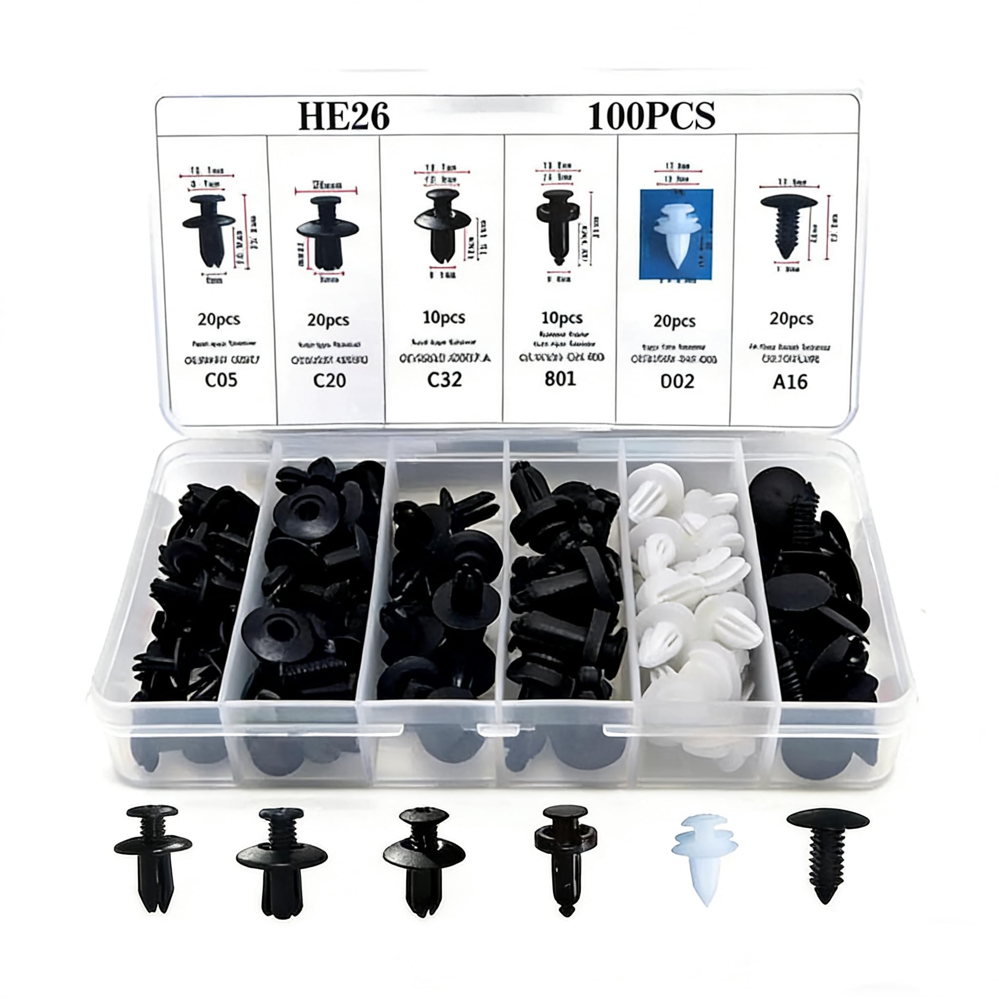 100 PCS Car Bumper Retainer Clips, 6.3mm 8mm 9mm 10mm Nylon Fasteners Rivet Replacement Kit, Suitable for Most Models-image-42
