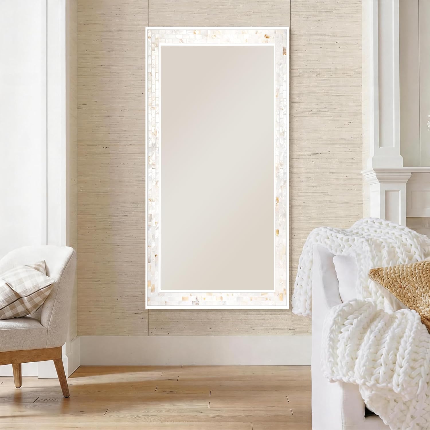 Tanmicoshomy 26 x 40 Inch Rectangle Bathroom Mirror, Natural Shell Framed Rectangular Mirror for Bathroom, Bedroom, Living Room or Entryway, Wall Mounted Horizontal or Vertical