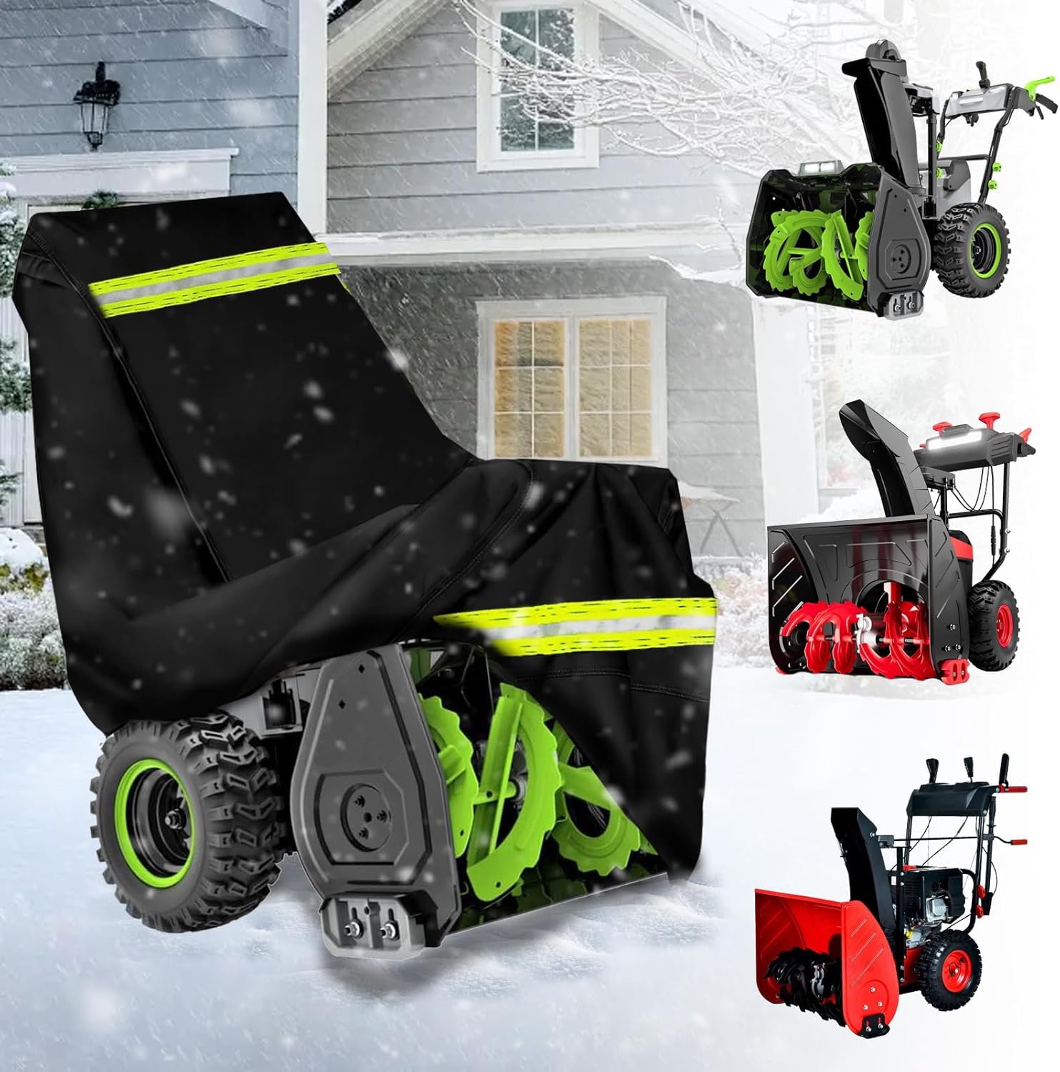 Chikia 600D 2-3 Snow Blower Cover, 24-32 inch Snowblower Cover Waterprrof Compatible with C ubCadet,Troy-Bilt,Ariens,Husqvarna EGO Ryobi Toro Windproof Outdoor Storage with Two Vents