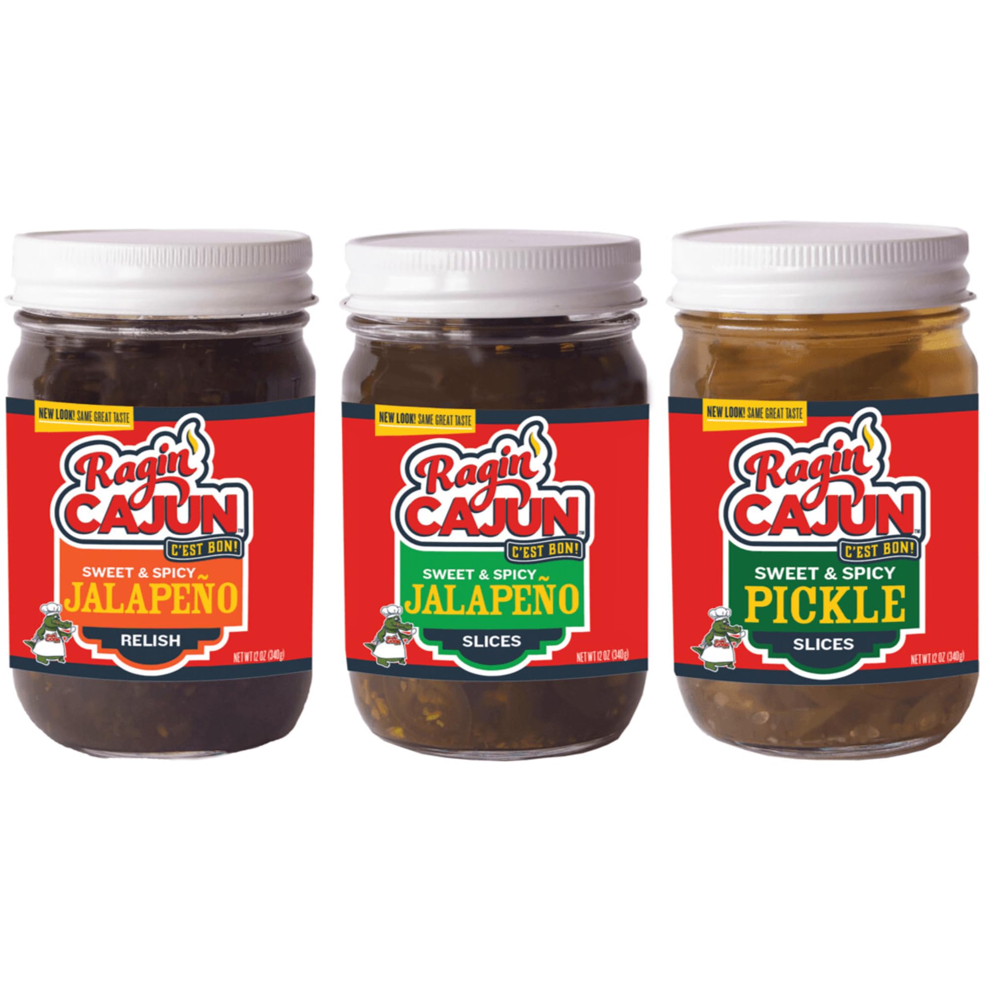Ragin' Cajun Flavorful Charcuterie Condiment Trio - 1 Jalapeño Relish 15 oz, 1 Jalapeño Slice 14 oz, 1 Spicy Pickle 12 oz, Authentic Louisiana Variety