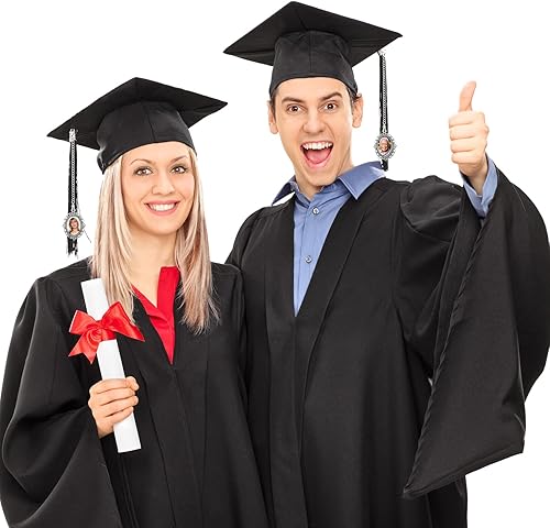 Miniatura 10 de Sureio 20 dijes de graduación para fotos 2025 con diseño de gorra de graduación conmemorativa con borlas, cadenas de fotos antiguas personalizadas
