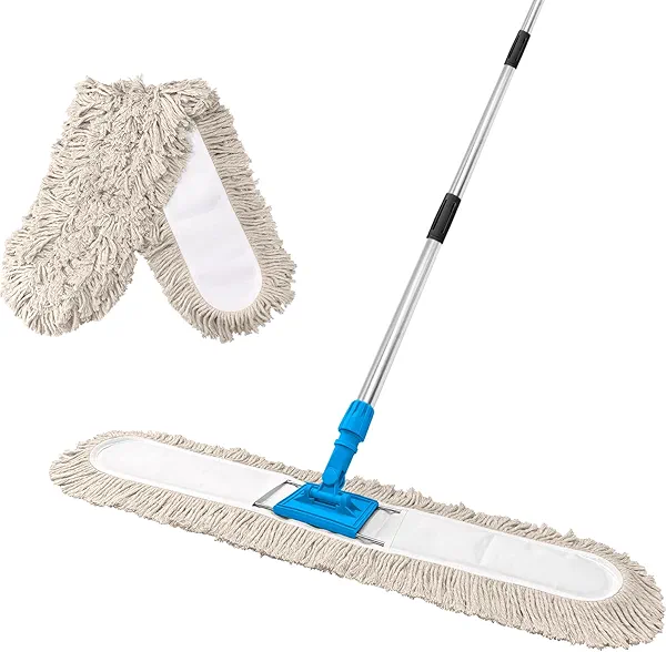 ARTIPOLY 36” Commercial Dust Mop for Floor Cleaning, Industrial Dry Mop with Heavy Duty Long Handle, Large Cotton Reusable mop Head, for Cleaning Office Garage Hardwood Warehouse Factory Mall