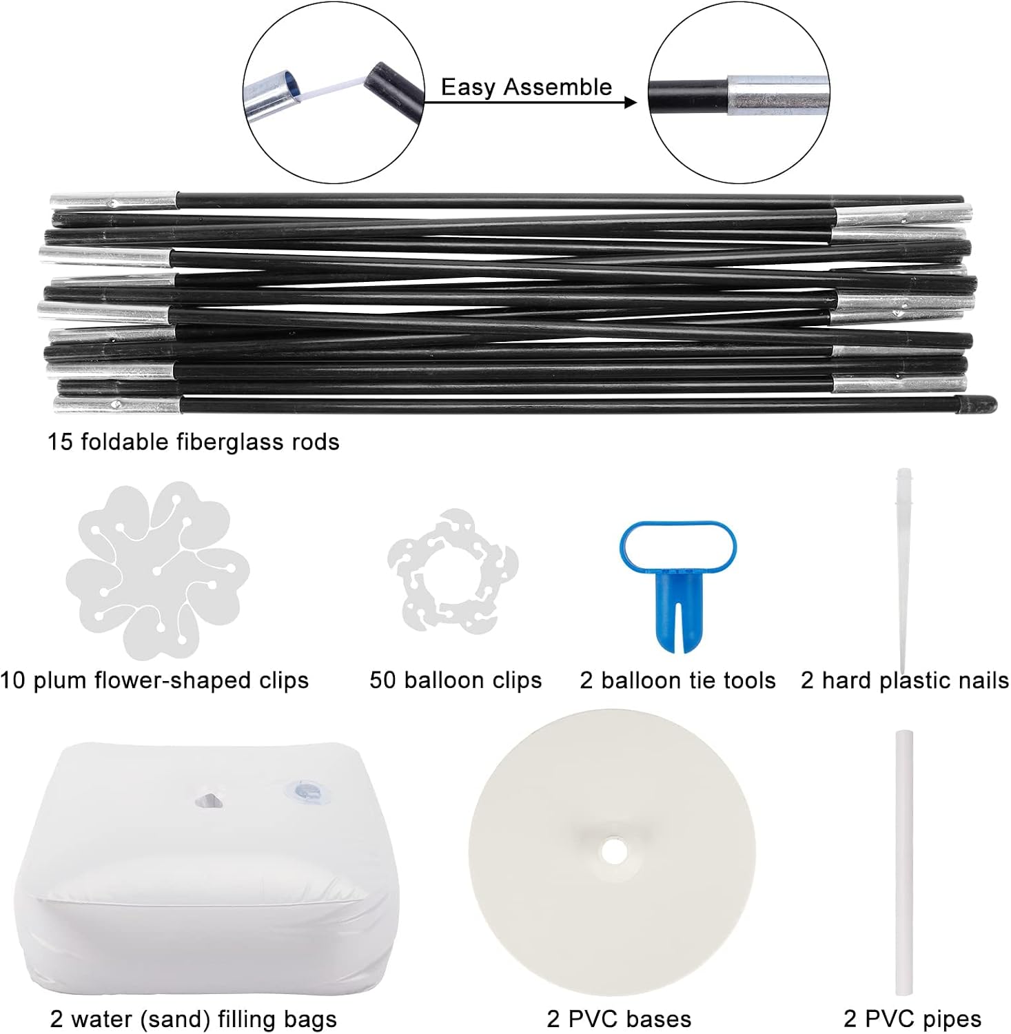 RUBFAC Balloon Arch Stand, 10ft Wide Adjustable Balloon Arch Kit with Water Fillable Base, 60pcs Balloon Clip, Balloon Strip, Tie Tool, for Wedding Birthday Party Supplies Halloween Decoration
