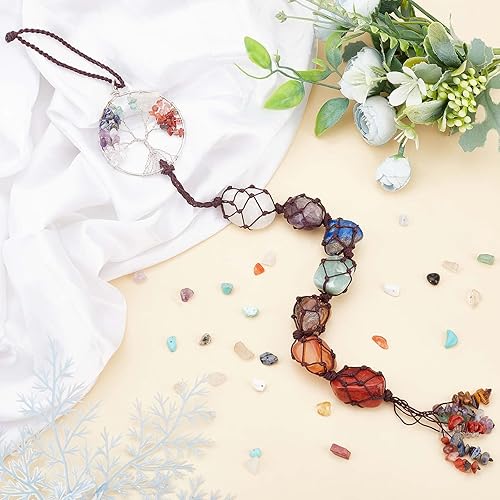 Miniatura 4 de CRASPIRE Árbol de la vida, piedras de chakras, cristales curativos, 7 piedras de chakras, adorno colgante de Feng Shui, adorno colgante para