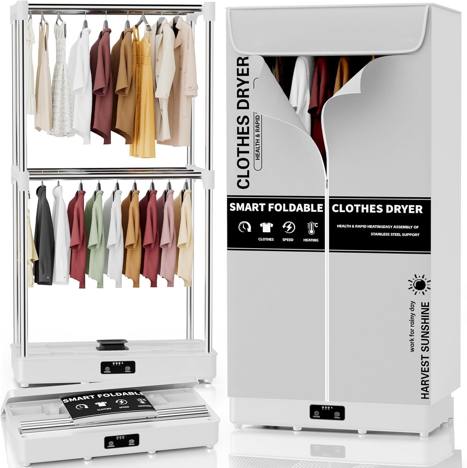Kiseely Stendino Elettrico Asciugabiancheria, Asciugatrice portatile pieghevole con timer, facile da trasportare e con grande capacità per la casa | Appartamenti | Camper (Grigio CO6)