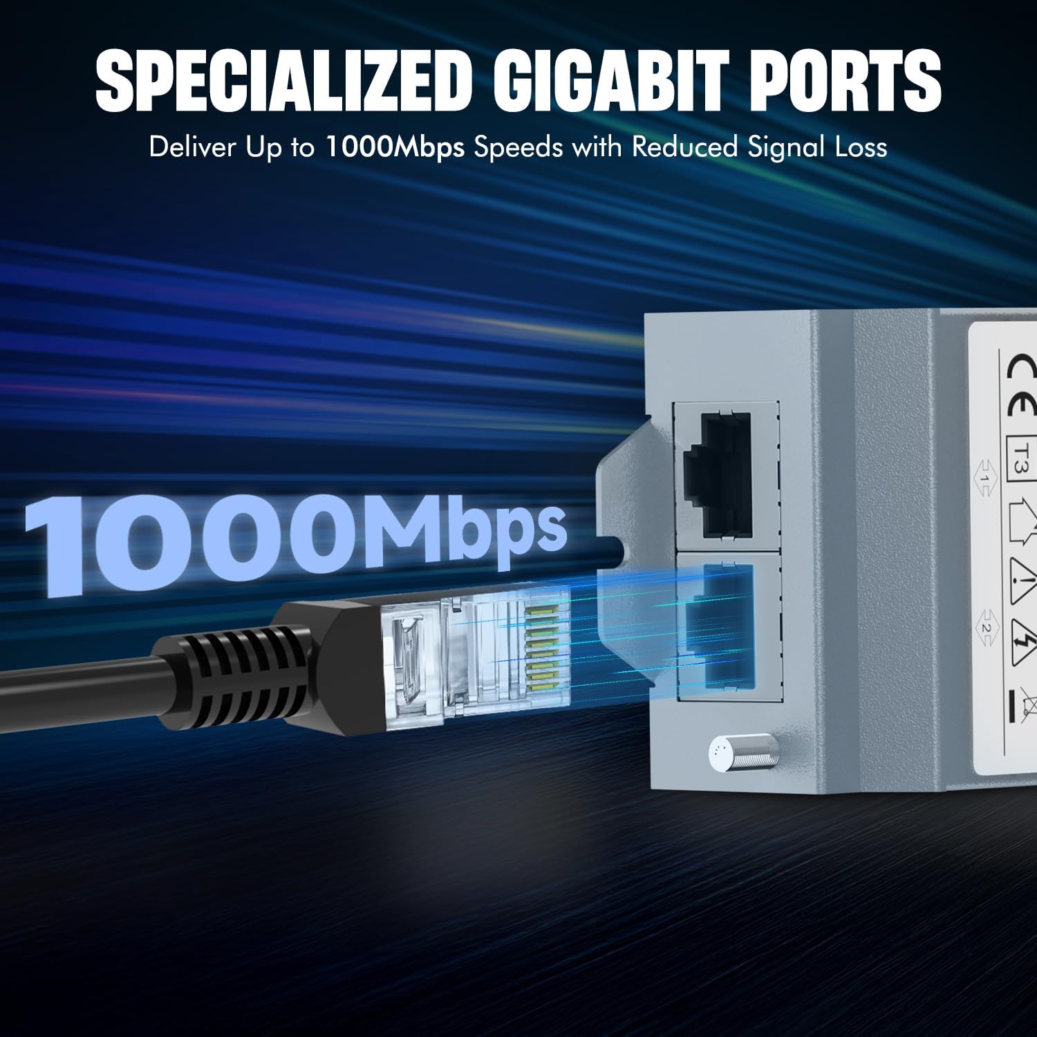 PROCET Ethernet Surge Protector Gigabit - 2 Pairs Port 20KV Industrial Lightning Arrestor for -40°F to 185°F, 120W/port PoE++ RJ45 Surge Protector, 10/100/1000Mbps, Gas Discharge Tube（GDT）, PT-PR02G