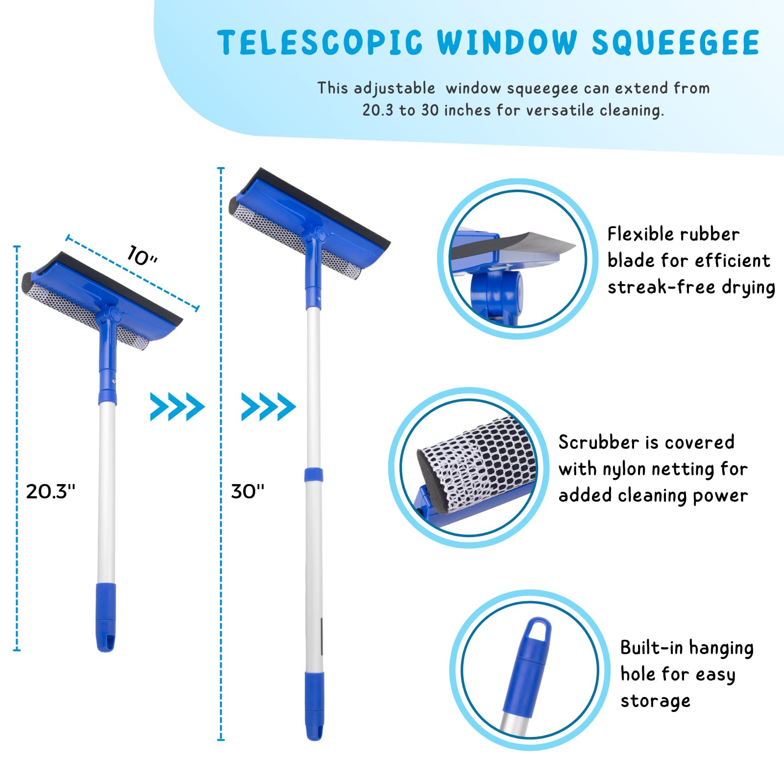 Takelablaze 2-in-1 Window Squeegee Cleaner With Extension Pole - Streak-Free Cleaning For Windows & Cars