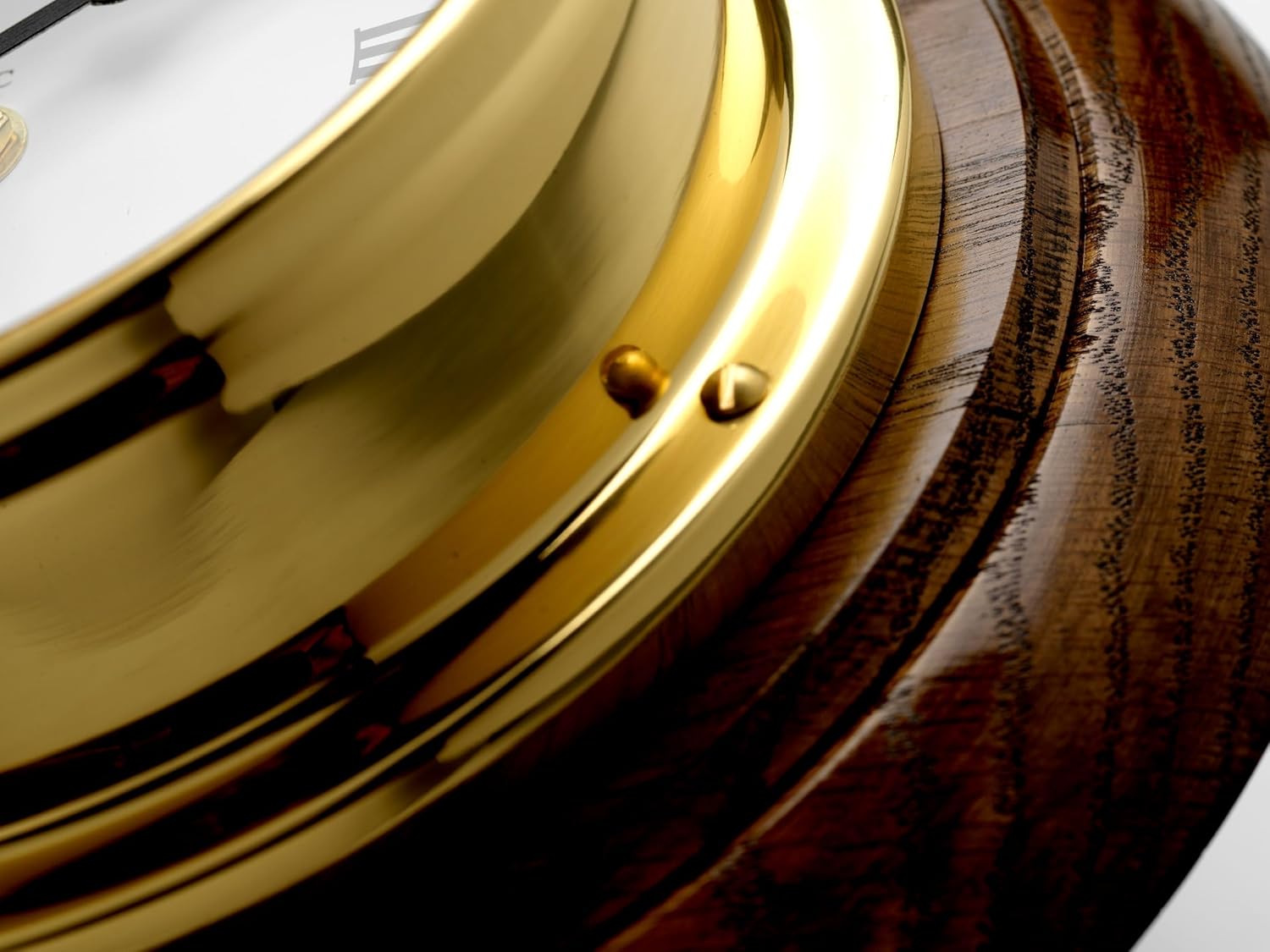 Classic Brass Roman Clock on an English Oak Mount, Heavy Lacquered Brass Case (1/2kg),Luxury Wall Clock and English Oak Mount, Handmade in England