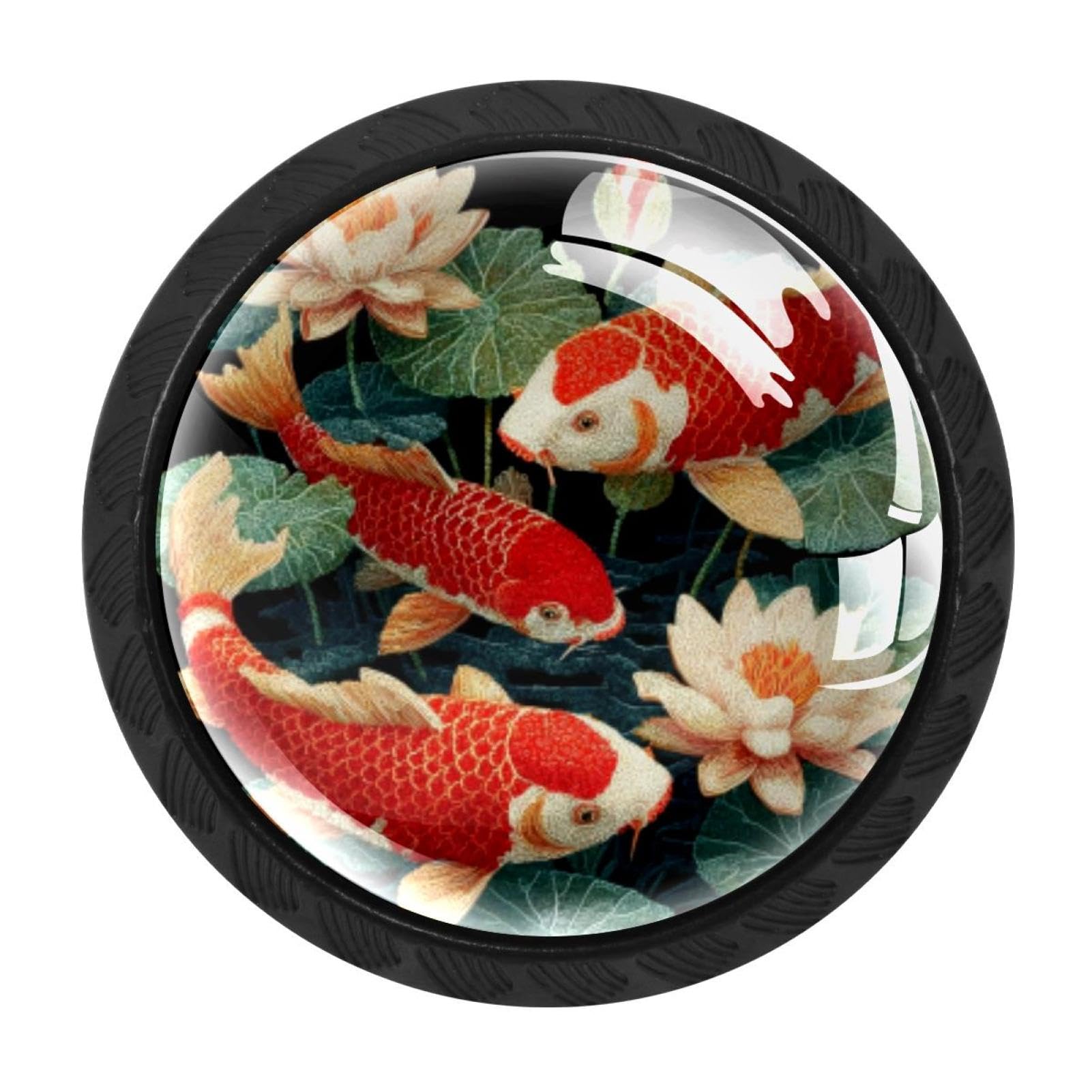 CHENZZZZ 4 Pack Cabinet Handles Black Japanese Koi Fish Lotus (1) Cabinet Knobs Draw