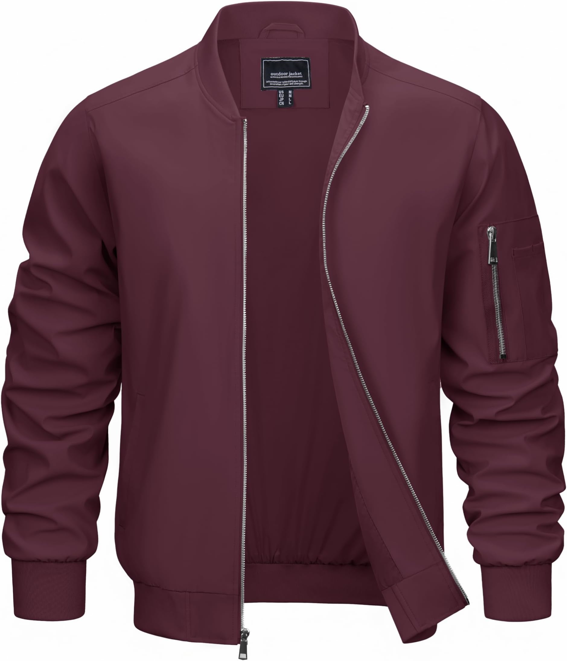 CRYSULLY Men's Light Jackets Full Zip Bomber Windbreaker Outerwear Waterproof Jacket Coats Red XL
