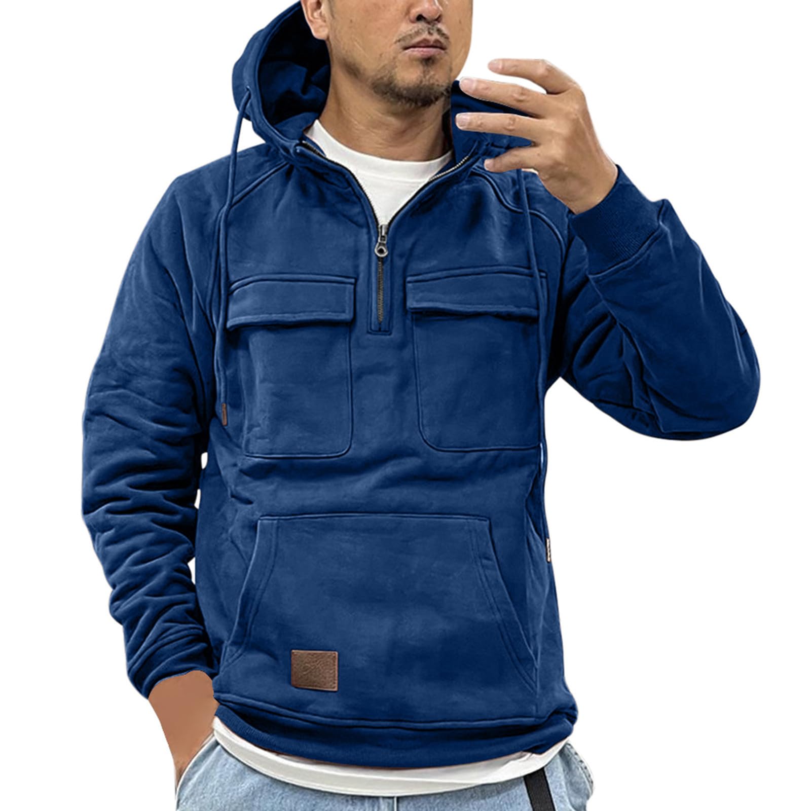 Générique Męska bluza z kapturem bawełniana bluza z kapturem Długi rękaw Plus Size Luźny Casual Zwykły Podstawowy Miękki Oddychający Lekki Streetwear Trend Jesień Zima Miękka A141