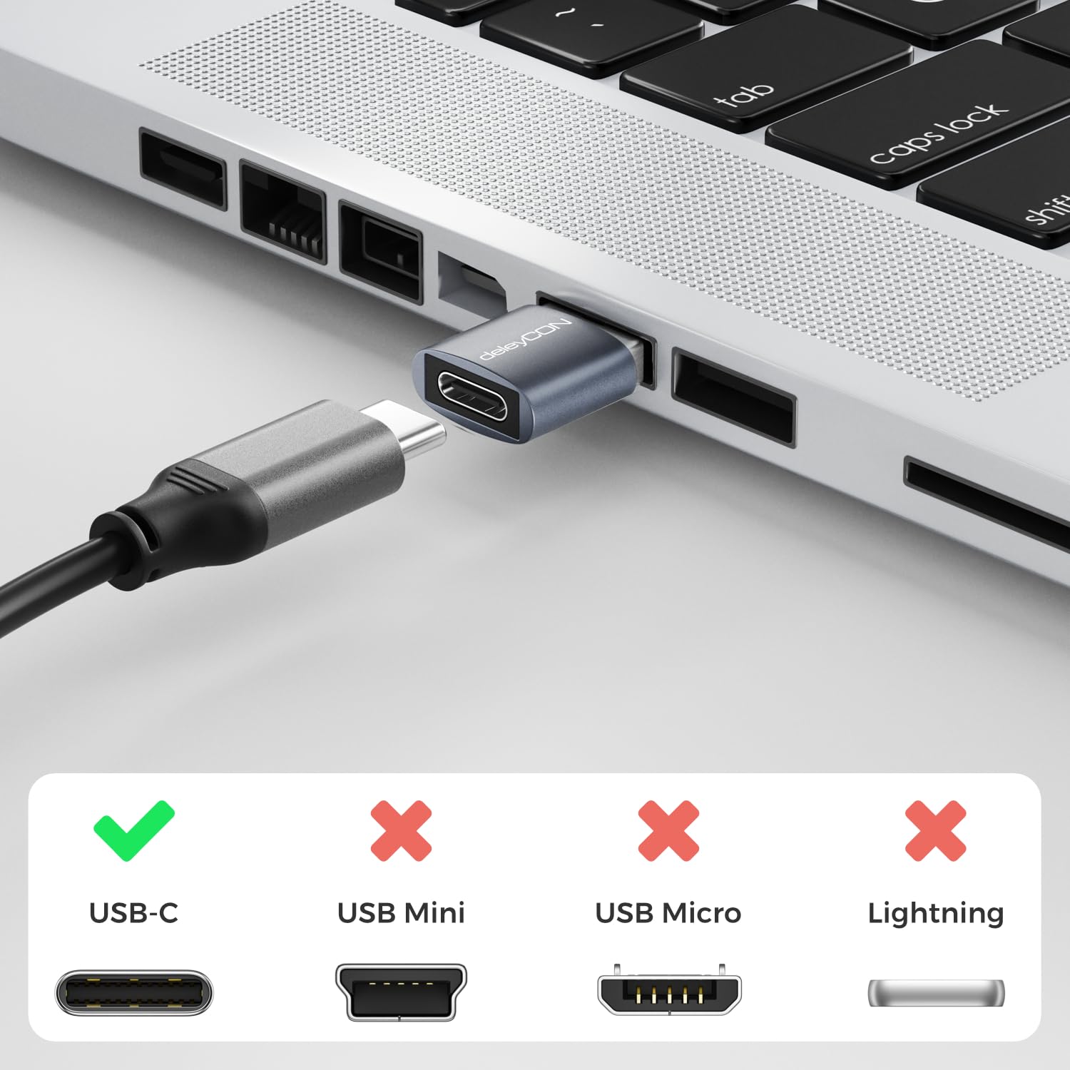 deleyCON Adattatori USB-C 3 Pezzi Presa USB-C a Spina USB-A per iPhone iPad Galaxy Serie S25/S24/S23 Laptop Notebook CarPlay