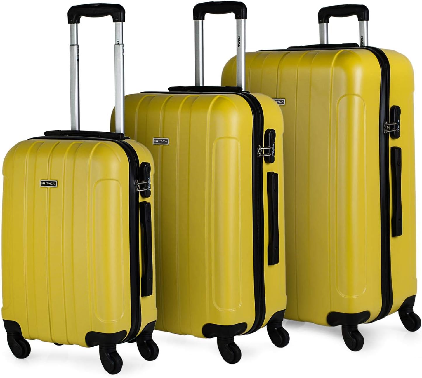 ITACAHard Shell Suitcase Set of 3-4 Double Wheel ABS Luggage Sets 3 Piece with TSA Combination Lock - Resistant and Lightweight Hard Suitcase Set in Small Cabin Size, Medium and Large, Luggage Set