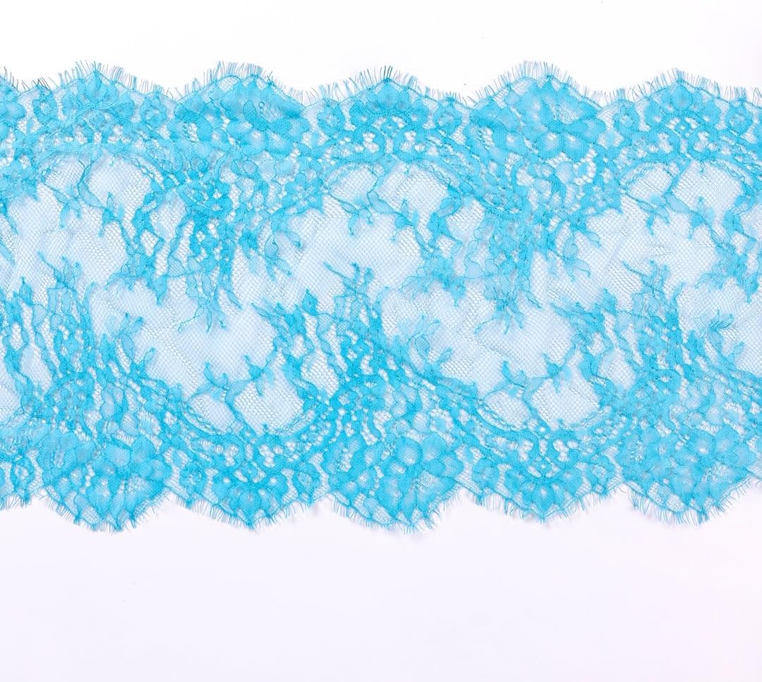 9 Inch Wide by 3 Yard Lace Ribbon Trim Floral Pattern Embroidered French Eyelash Colored Lace Fabric Material for Clothes Bridal Wedding Dress Sewing Home Decoration,Sky Blue