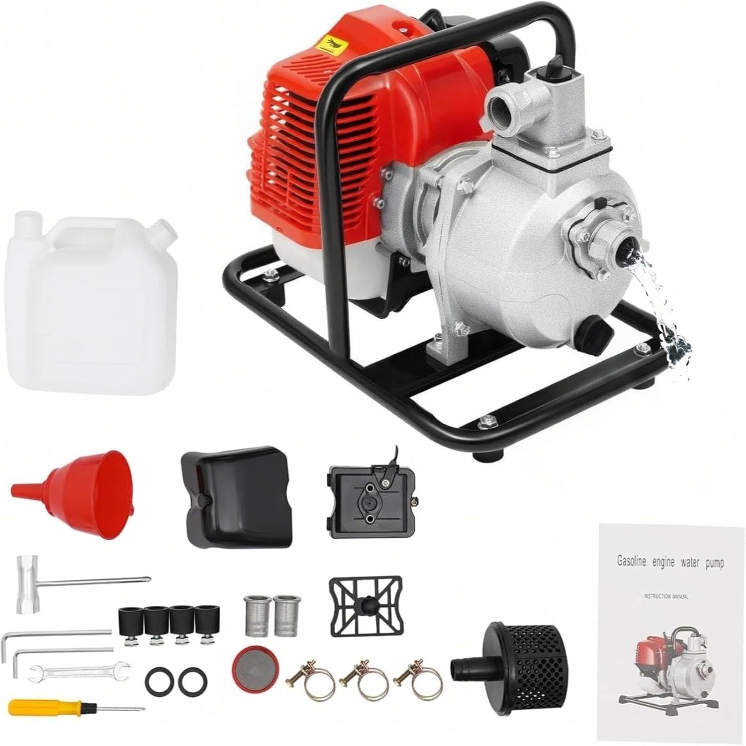 2 Stroke Gas Water Pump,Gas Powered Water Pump,1-inch Gasoline Water Delivery High-pressure Pump,Transfer Pump,1.25KW 35GPM Engine,98ft Lift 1in Ports, Irrigation Drainage Flood Control
