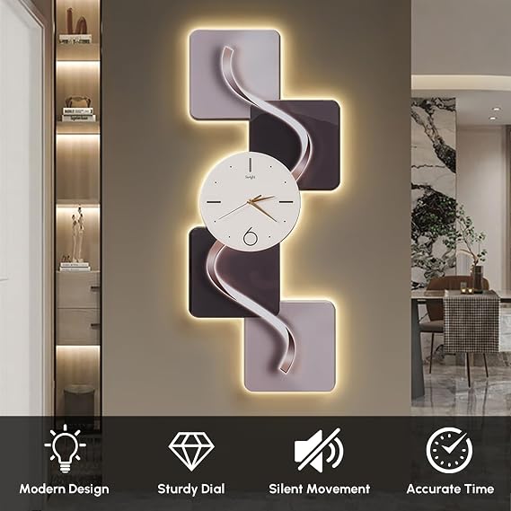 Large Wall Clock for Living Room Decor, Non Ticking Silent Modern Abstract Geometric Clocks with LED Light,100CM,A