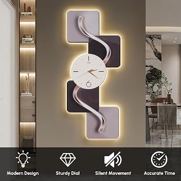 Large Wall Clock for Living Room Decor, Non Ticking Silent Modern Abstract Geometric Clocks with LED Light,100CM,A