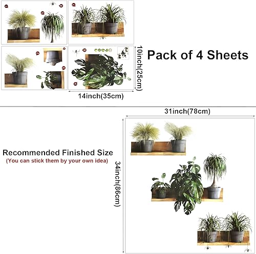Vista 2 de Maydahui Calcomanías de pared creativas de plantas y hojas verdes 3D Bonsái Tropical Plant (34 x 31 pulgadas) despegar pegar, extraíble, arte