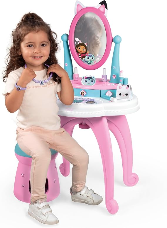 Smoby - Gabby Makyaj Masası 2'si 1 Arada - Tabure + 12 Sahte Aksesuar Dahil - Döndürülebilir Ayna - 3 yaşından itibaren - 7600320254