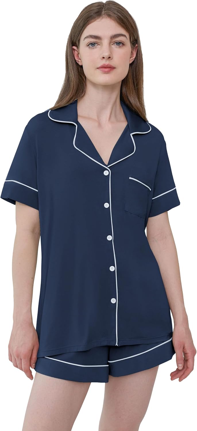 Joyaria Womens Cooling Bambo Viscose Pajamas Short Sleeve Button Down Pj Shorts Set Ultra Soft Summer Sleepwear-Small-XXL - Image 5