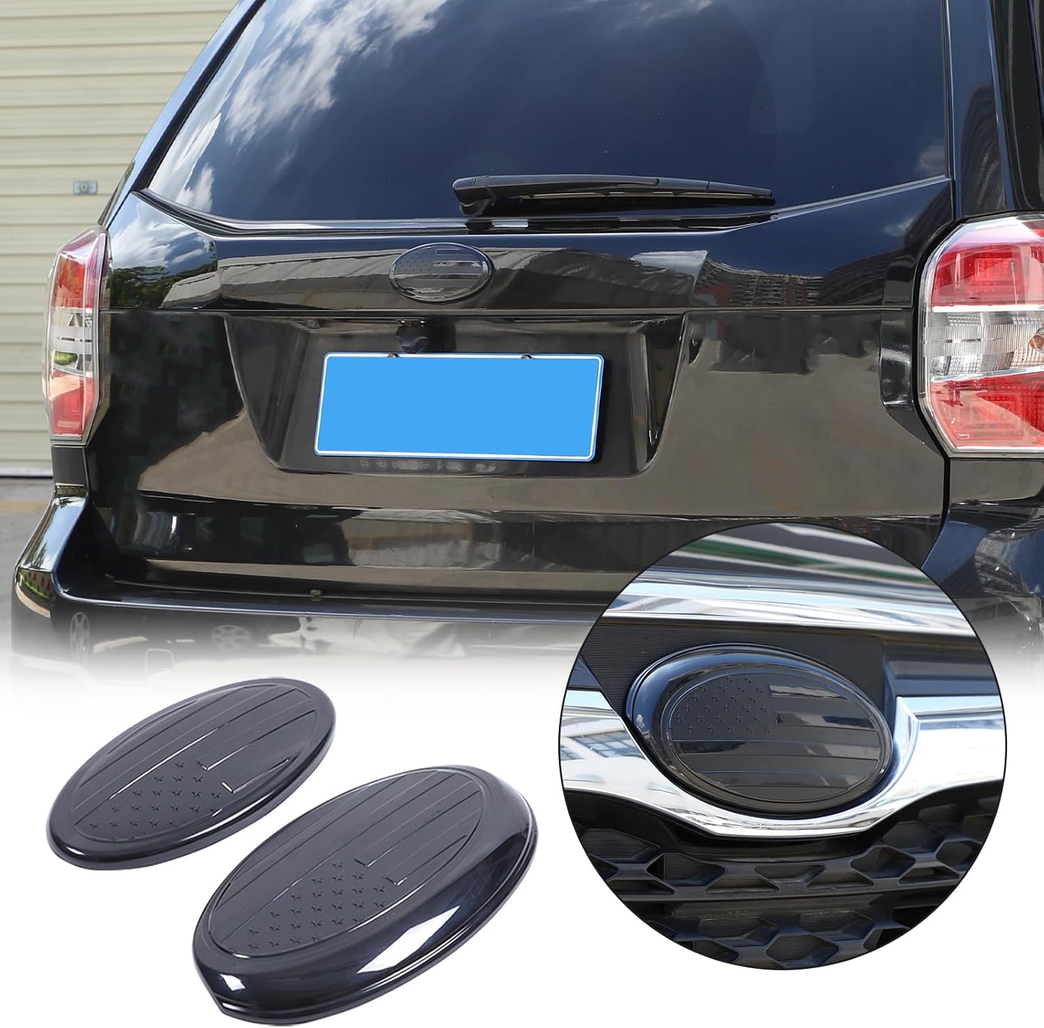 Car Front Rear Emblems Trim Cover Compatible with Subaru Forester 2013-2018，ABS Car Front Rear Logo Trim Cover，Front Grille and Tailgate American Flag Decoration Emblems Accessories (2013-2018)