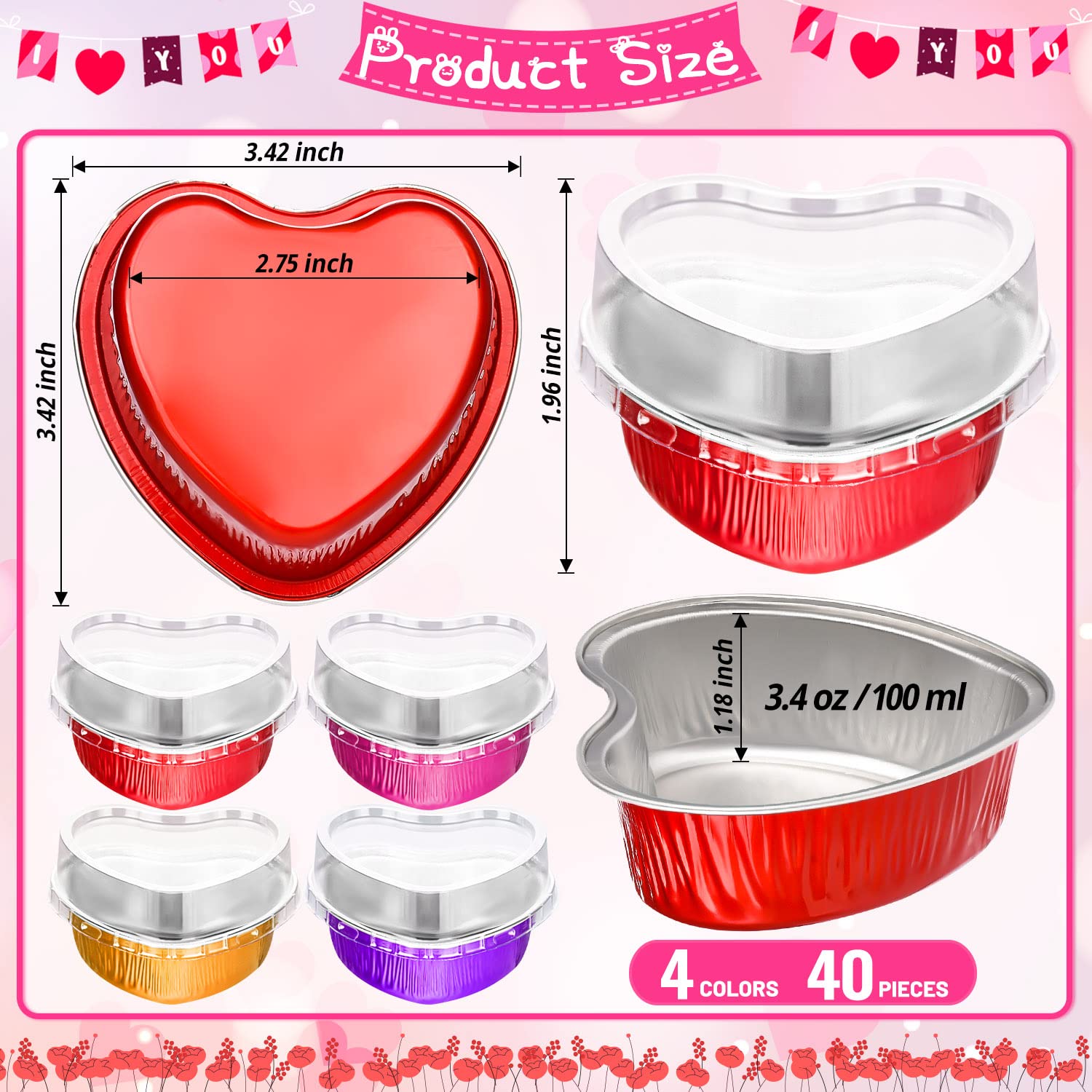 Baking Cups Mini Heart Shaped Foil Pans With Lids Handi-Foil Red