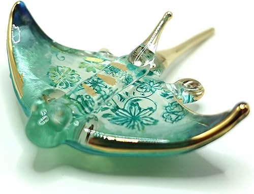 Manta Ray - Figuras pequeñas en miniatura de animales soplados a mano, arte de vidrio soplado a mano, regalo coleccionable para decorar (oro verde)