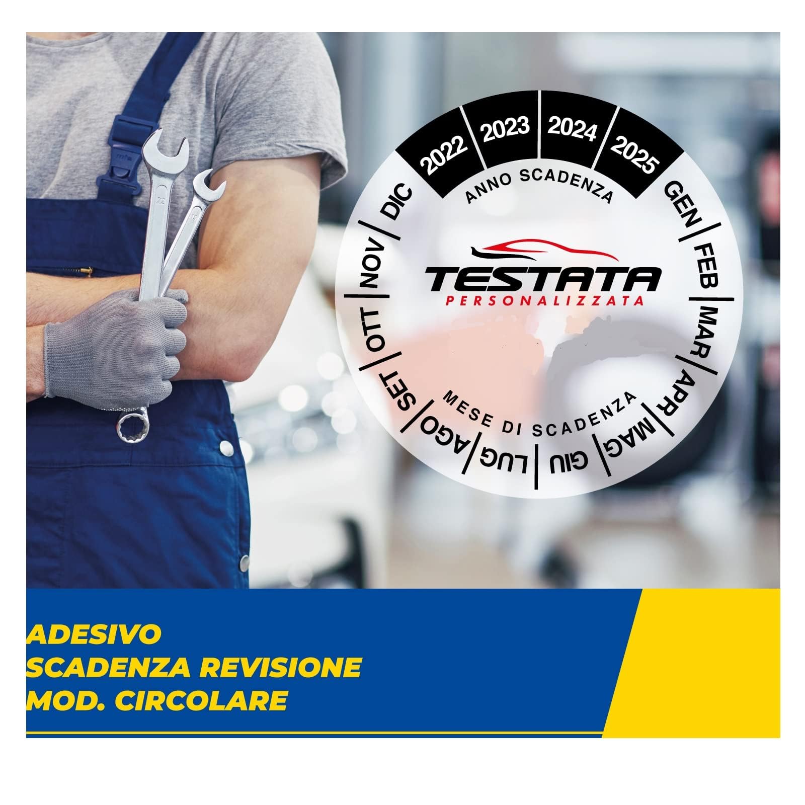 Adesivi etichette personalizzate - Scadenza Revisione Circolare - Stampa Diretta U.V. su PVC non carta (GARANZIA 10 ANNI) (300)