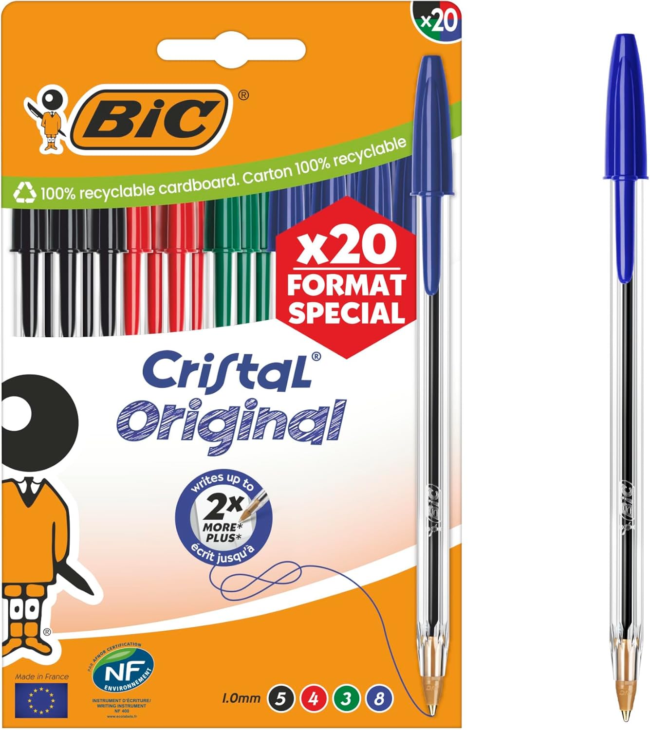 BIC Cristal Original Ballpoint Pen Medium Point (1.00mm) - Assorted Ink (Pack of 20)