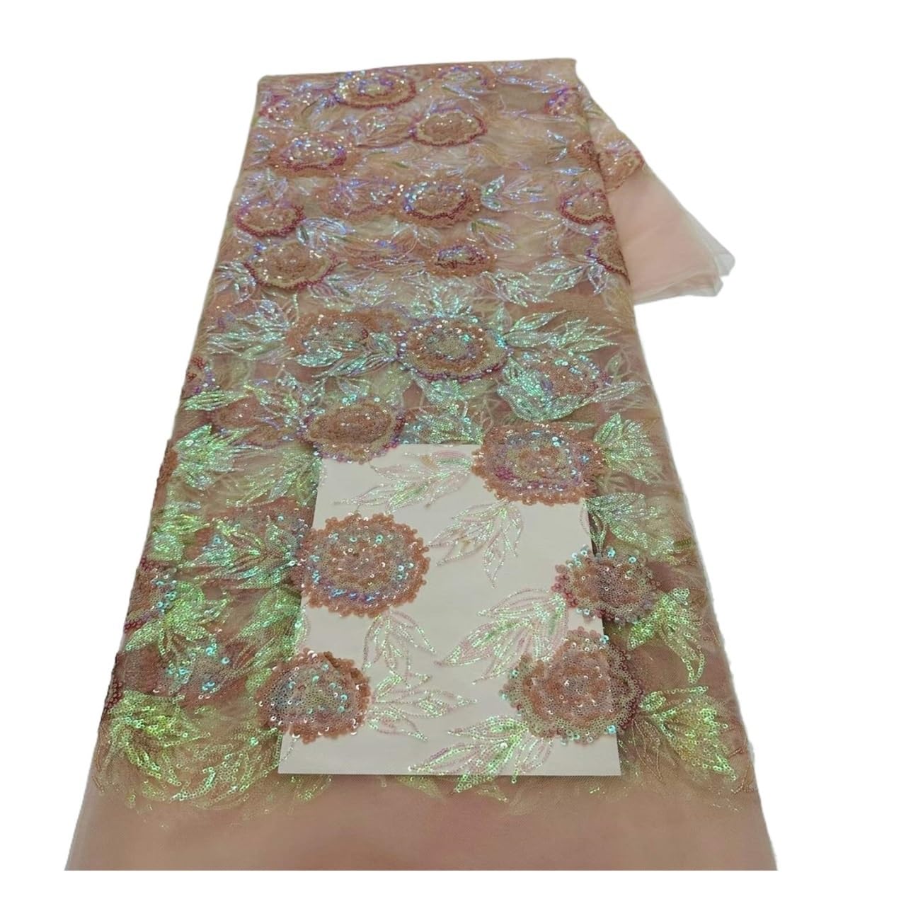 Tessuto con perline Rete in pizzo da sposa paillettes floreali 5 metri | Rete in poliestere, ricamo a strati pesanti, materiale largo 130 cm(Pink)
