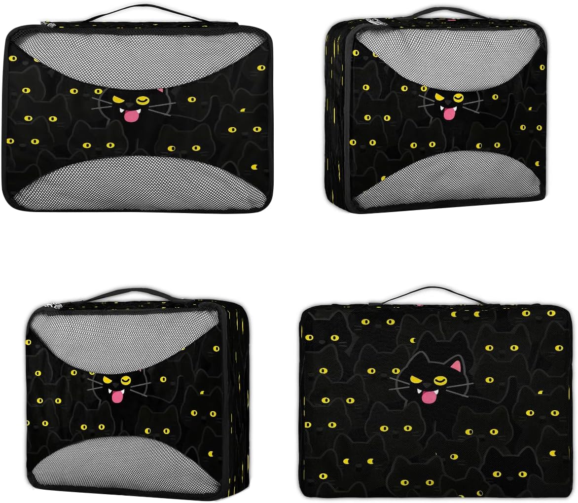 4 Pcs set of Packing Cubes for Suitcases, Packing Cubes for Travel Accessories Luggage Carry On Suitcase Organizer Bags, Black Cat 4 Various Sizes image 3