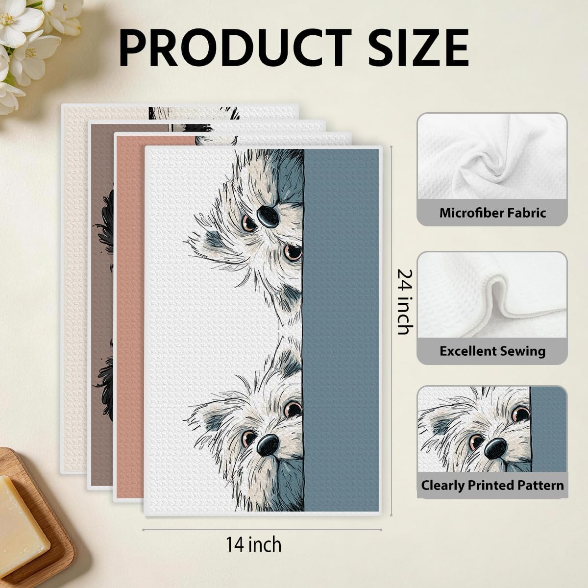 4 Pcs Cute Dog Kitchen Towels, Funny Dogs Gifts Hand Towels 14 x 24 Inches image 2