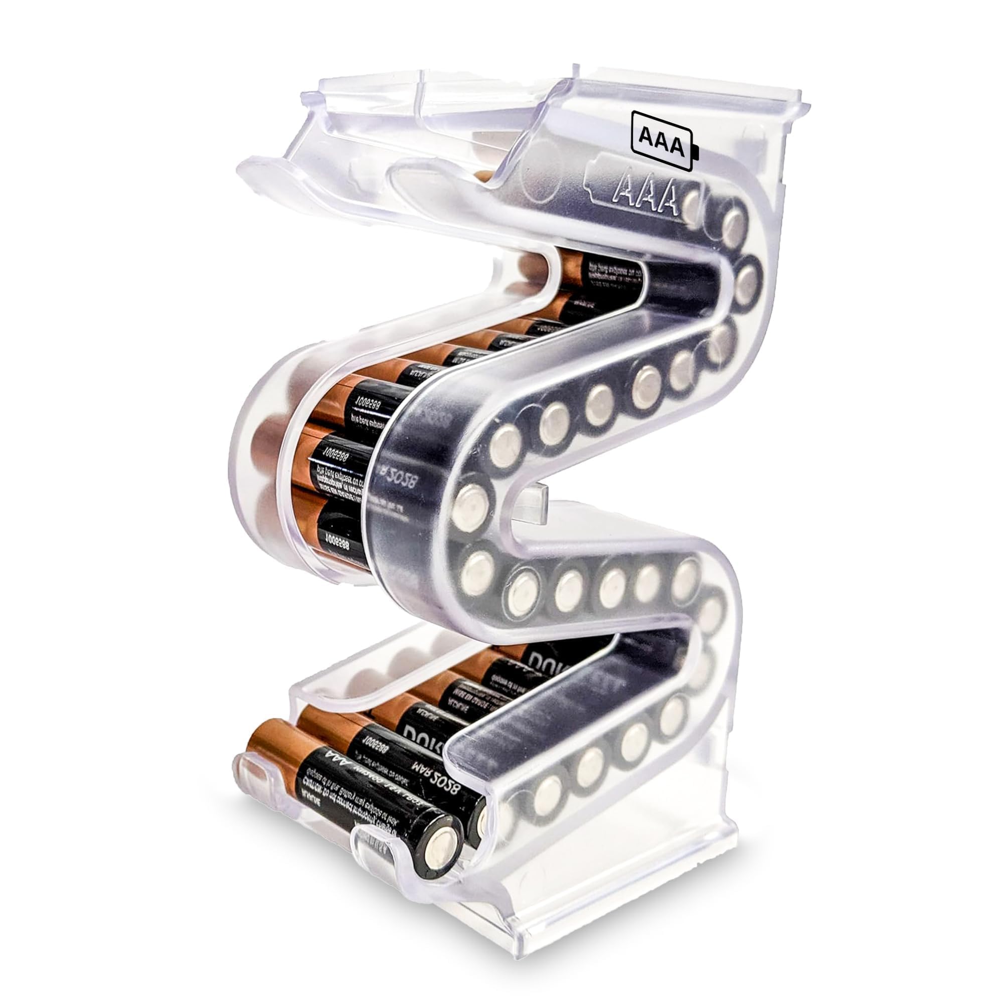 Kalinar Battery Ladder™ for 28 AAA Batteries | Clear Vertical Battery Holder Storage Case | Stackable & Expandable Wall Mount Battery Organizer & Dispenser (AAA 1 Pack)