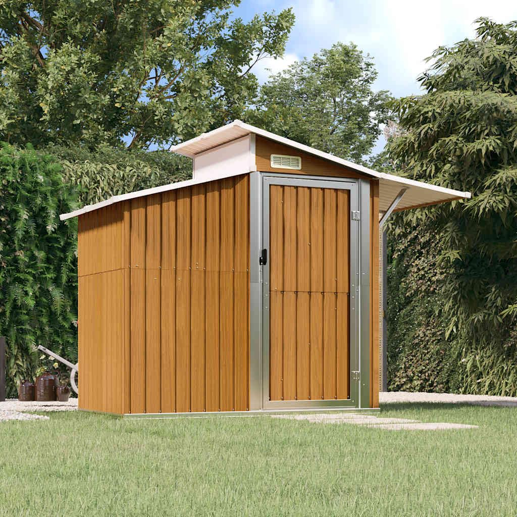 Hommdiy Geräteschuppen Braun 270x130x208,5 cm Verzinkter Stahl Rostfrei Gerätehaus mit Tür Schuppen Gartenschuppen