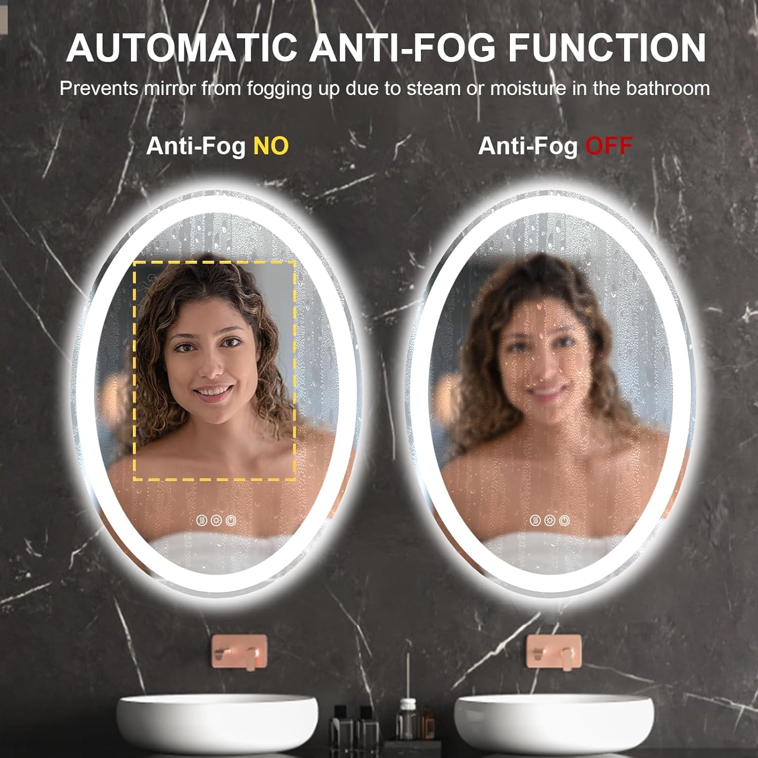 LED Bathroom Mirror 28X20 Inches Oval Vanity Bathroom Mirror for Wall-Mounted with Lights Anti-Fog & 3 Colors Stepless Dimmable Frontlit & Backlit