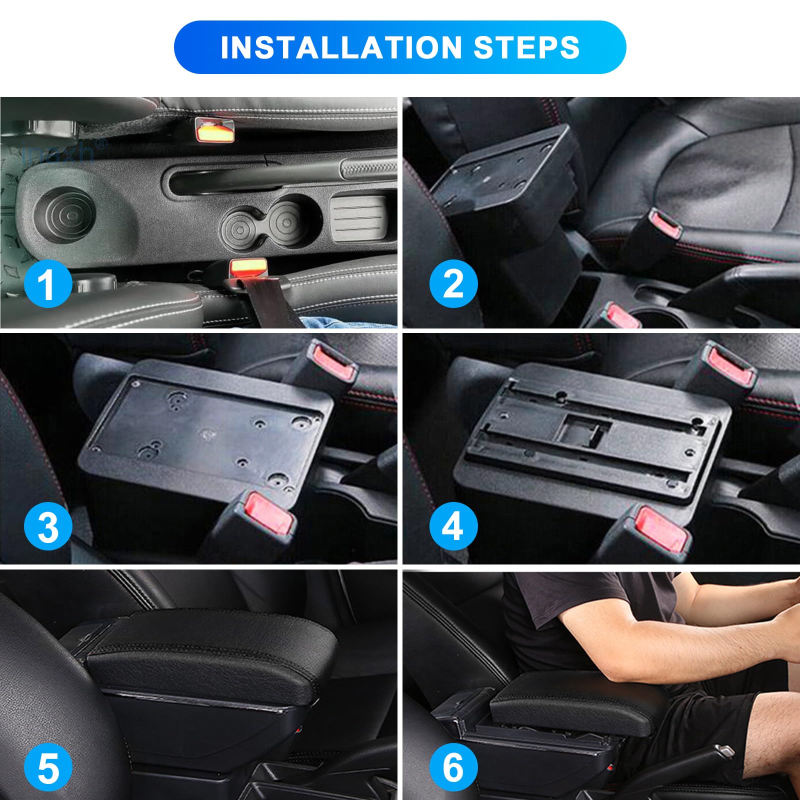 Bracciolo per auto, compatibile con Renault Clio 4 IV 2012-2019, bracciolo centrale, a doppio strato, con 7 porte USB, in pelle nera con linee nere