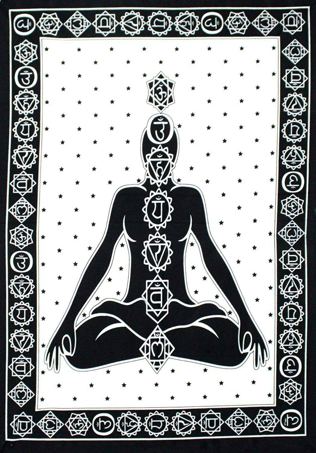 AVA Collections Tapestry Multicoloured Wall Hanging Psychedelic Tapestries Indian Cotton Poster Picnic Sheet Wall Decor Blanket Wall Art Hippie Bedroom Décor (Black and White