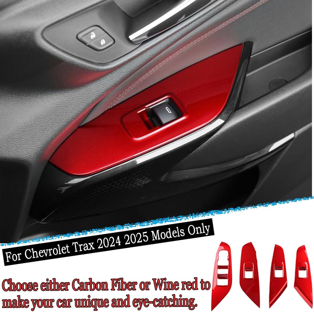 Armrest Window Switch Panel Cover, for Chevrolet Trax 2024 2025 2026 Door Window Control Panel Cover Car Sport Interior Accessories -Wine Red