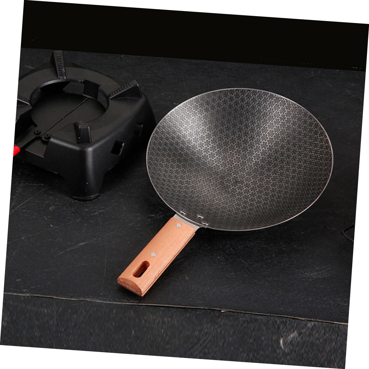 Padella Wok in con Manico in Legno Antiaderente e Resistente al per e Bbq per Saltare Friggere e Cuocere al Vapore