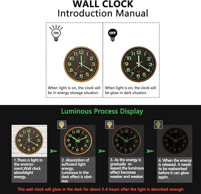 Reloj de Pared Silencioso Luminiscente Oxmidud 12 pulgadas Madera miniatura 4
