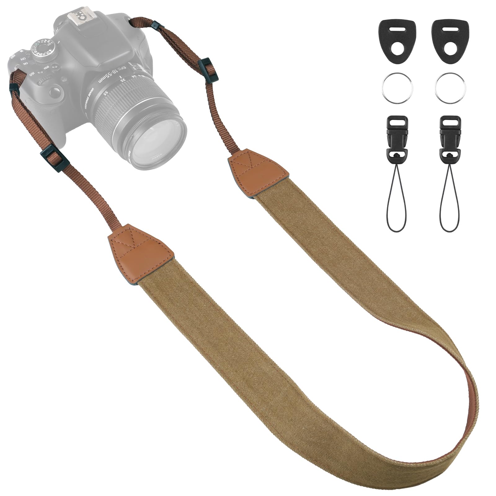 Universal Camera Strap - Camera Neck Strap, Adjustable Shoulder Straps Compatible with Canon, Fujifilm, Nikon, Olympus, Panasonic and other SLR and mirrorless cameras - Khaki and Brown