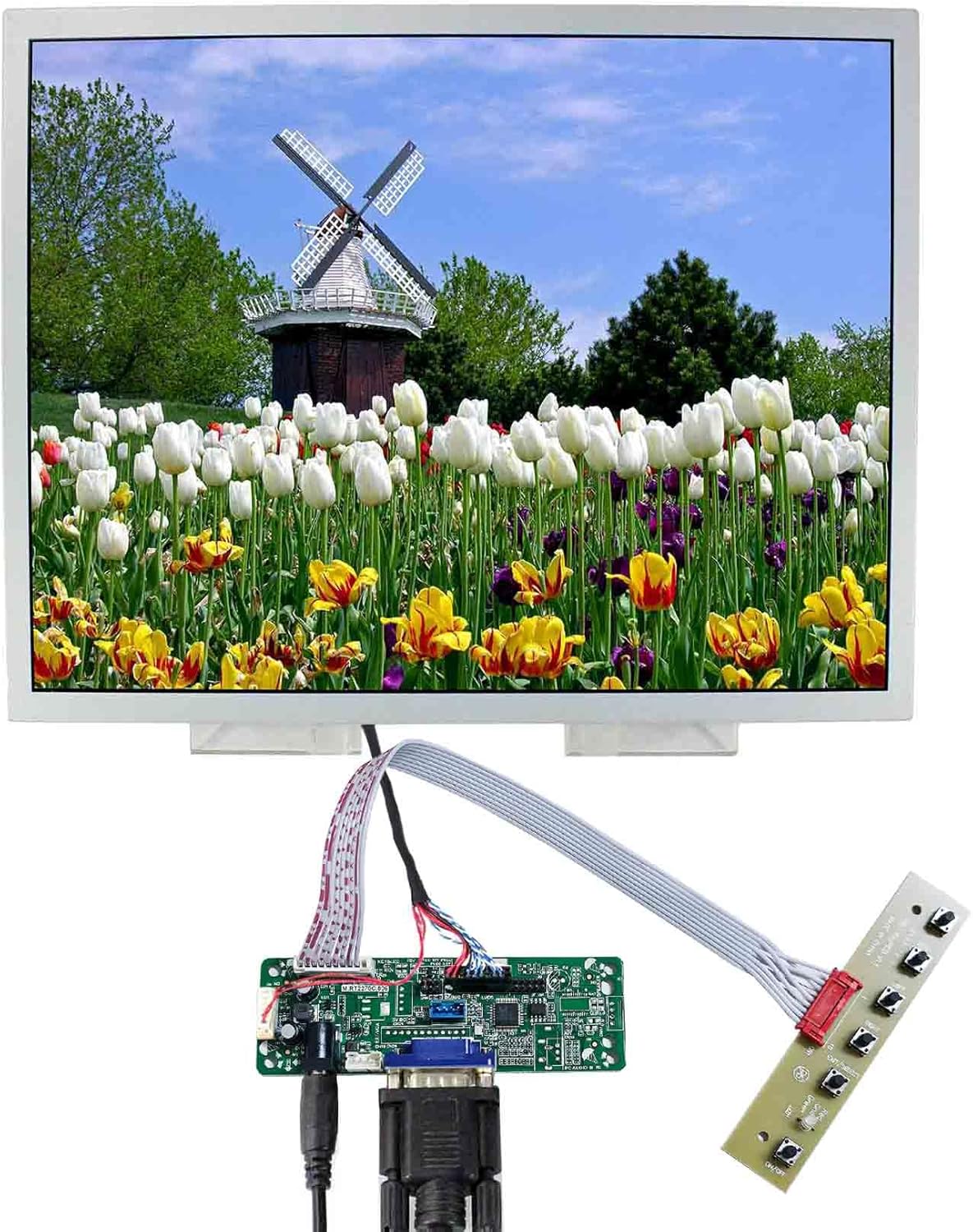 15 inch 1024x768 4:3 Aspect Ratio 300nit Industrial IPS LCD Screen with VGA Controller Board 30pins