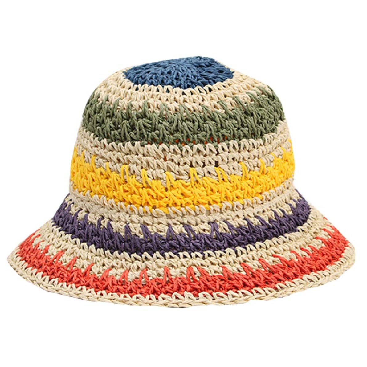 Budstfee Sombrero de Paja Colorido de Crochet de Borde Ancho Plegable, Sombrero de Visera al Aire Libre UPF 50+ Verano para Mujeres niñas