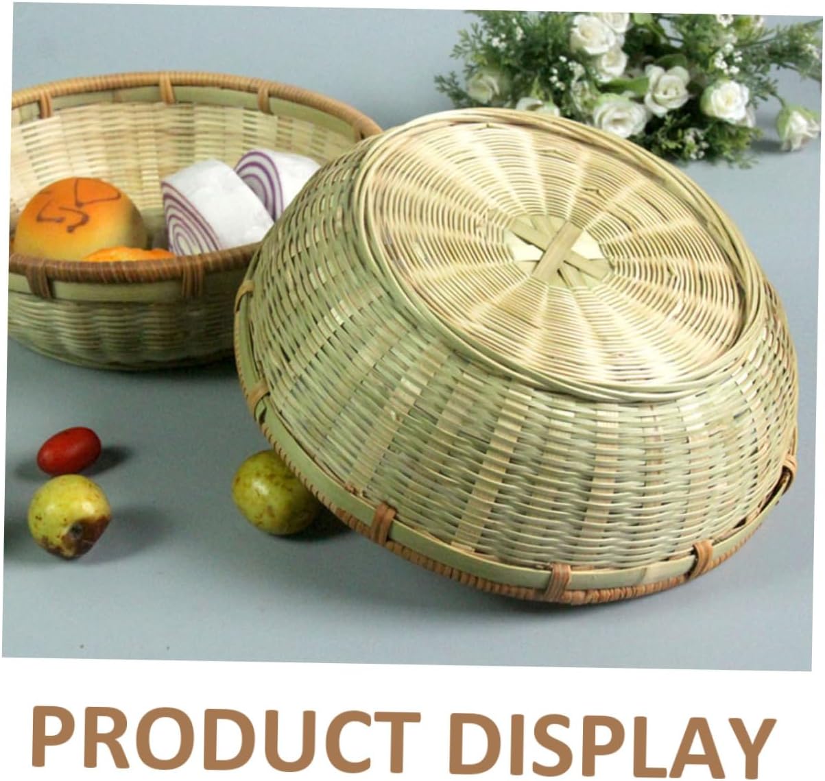 Mikinona 3pcs Bamboo Storage Baskets Set Multi-functional Drainer Baskets for Kitchen for Fruits Vegetables Snacks and Bread Organization Green