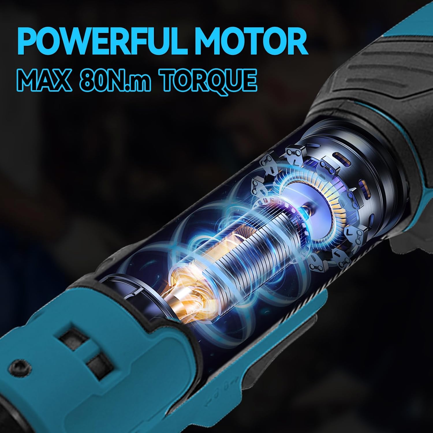 3/8" Extended Cordless Ratchet Wrench for Makita 18V Battery, 320 RPM,80 N.m Electric Power Ratchet Set with 8 Metric Sleeves,Built-in LED Light,6" Long Neck